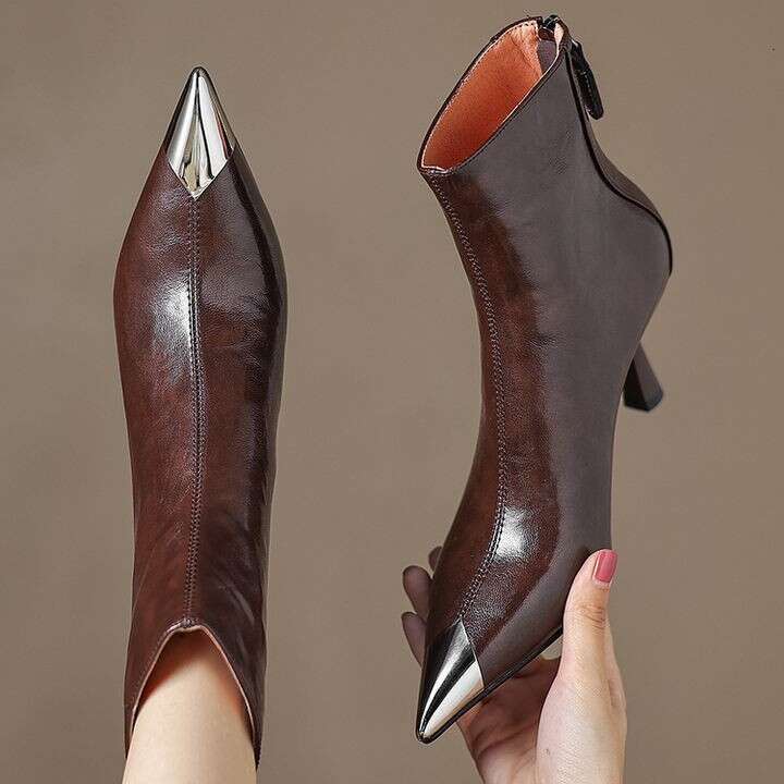 Brown Pointed Metal Toe High Heel Short Stylish Comfortable Boots to dress shoes Designer Shoe for women