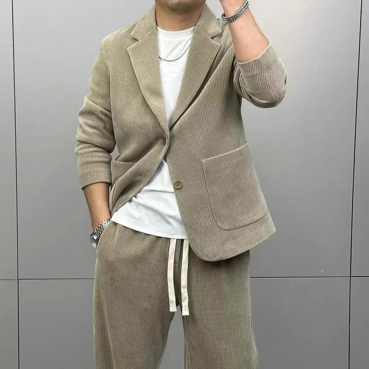 Full Suit for Men Big Size Blazer Business 2 Piece Outfit Set Man Apricot Gentleman Casual Trends Costumes Fashion Pants In 251105