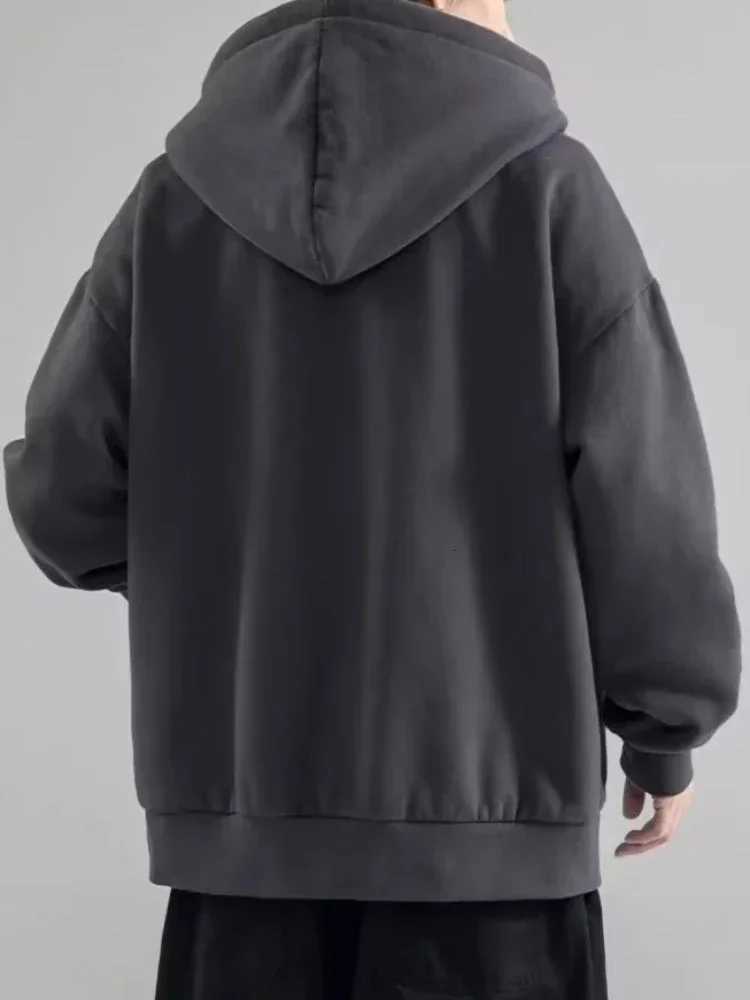 Male Clothes Black Solid Sweatshirt For Men Full Zip Up Hooded Hoodies Winter Young On Sale Offers High Quality Korean Style ST251105