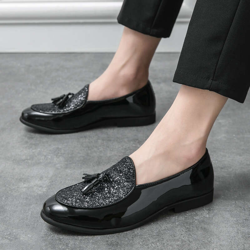 Large size glossy tassel shoes, sizes 38-46, personality trend, night club, British casual hairstylist men's shoes
