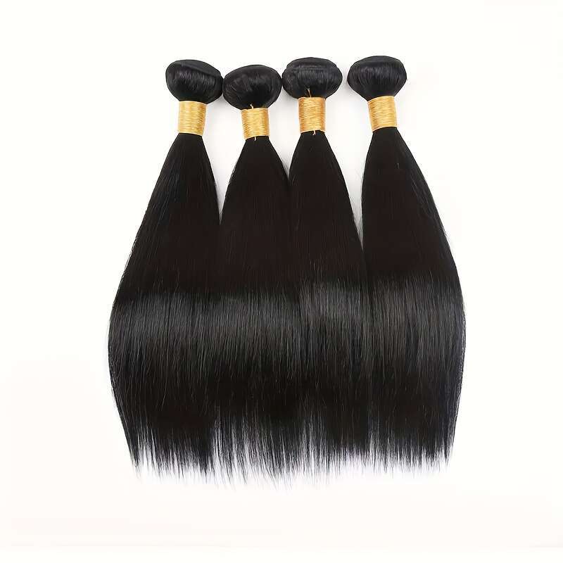 16A 1 And 4 10-22 Inch Unprocessed Weave Raw Brazilian Thick Straight Human Bundles Natural Black Color Hair Extensions For