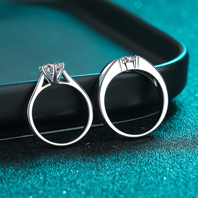 TaiYang 925 Silver Moissanite Wedding Rings ,White gold plated 0.5ct/1ct Round D Color VVS1 Moissanite Couple Bands Ring for Women Men, Wedding Engage