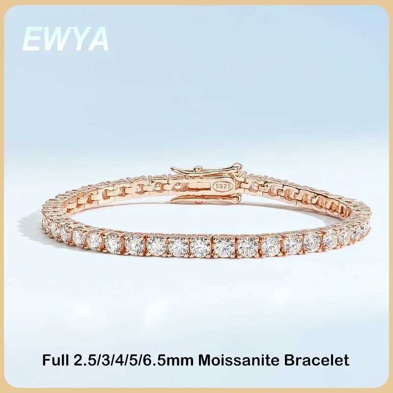 EWYA Real D Color Fl 2/2.5/3/4/5/6.5mm Moissanite Tennis Bracelet For Wen S925 Plated 18K Rose Gold Diamond Link BraceletsC250403