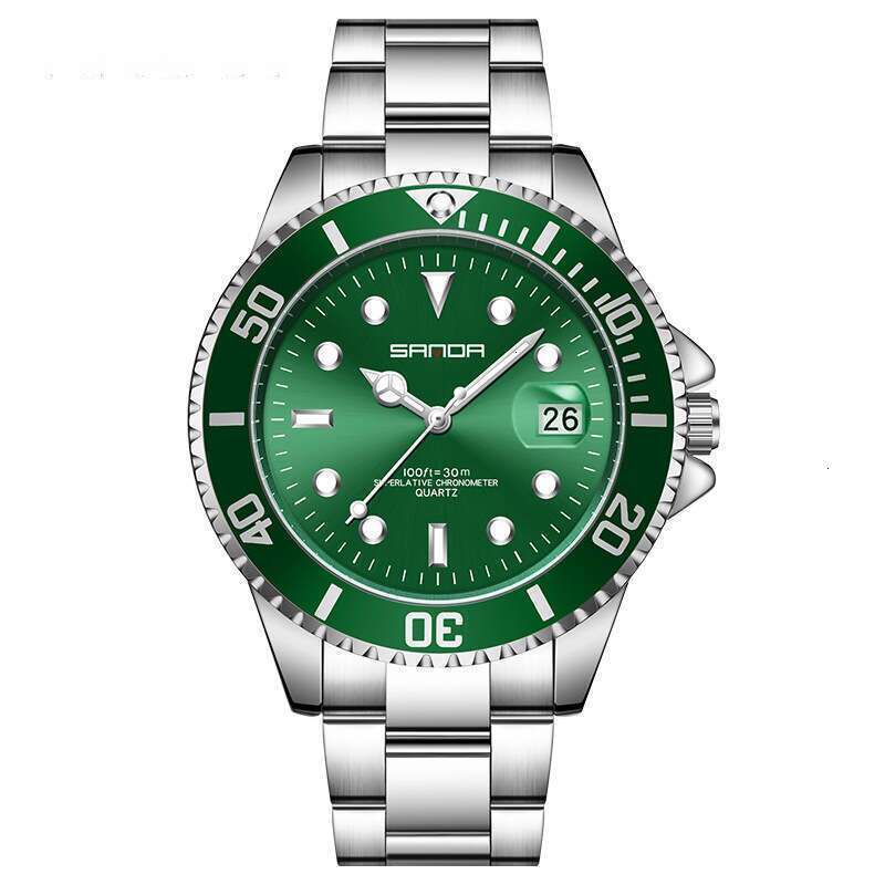 DHwatches Sanda New Steel Band Calendar Quartz Watch Simple Personality Green Water Ghost Men's Wristwatch