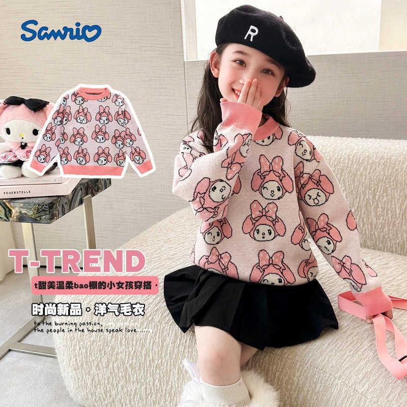 Sanrio Girls Sweater 2025 New Autumn Childrens Knitted Base Shirt Autumn Winter Big Kids Outerwear Girl My Melody Innerwear H251105