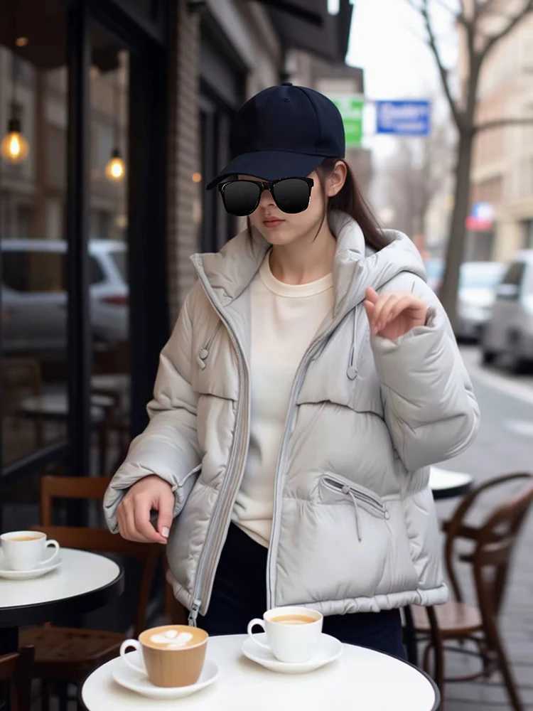 Winter Short Hooded Warm Down Jacket Female Puff Thicken Drawstring Jackets Women White Duck Down Zipper Fluffy Parker OutwearsT251105