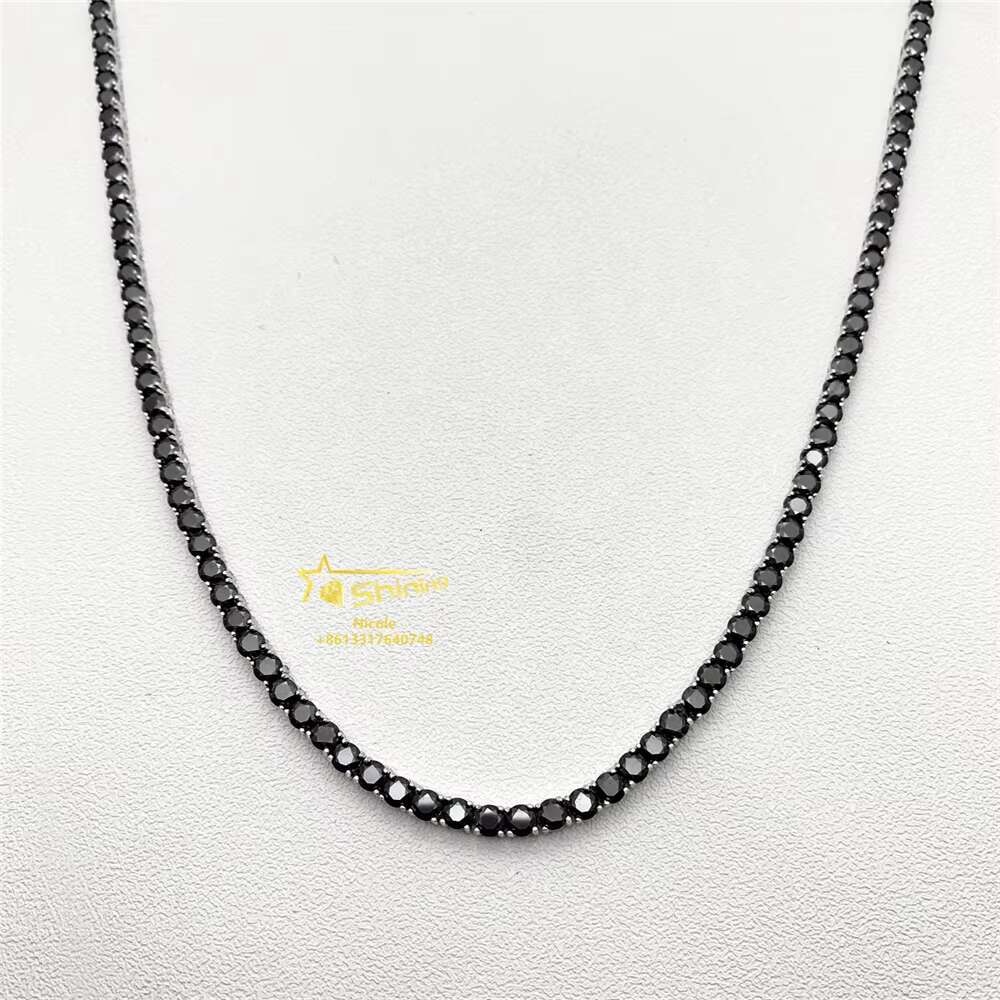 Pass Dia Tester Gra Certificate Sterling Sier Hip Hop Necklace 3mm 4mm Black Moissanite Tennis Chain