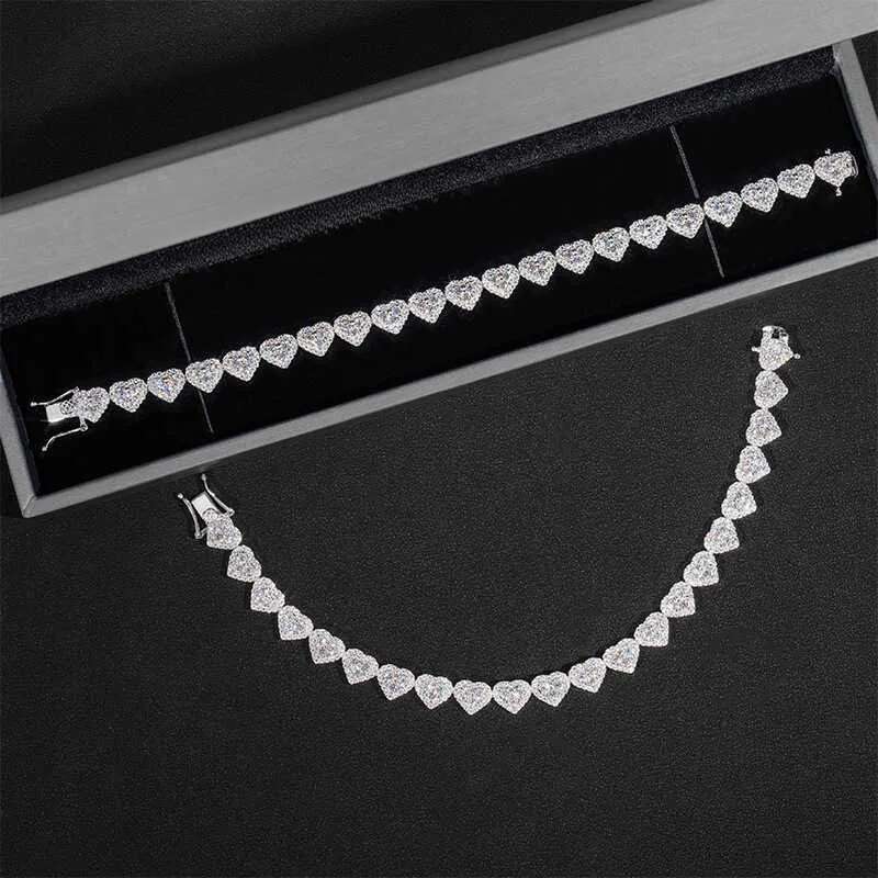 Fine Hip Hop Sier VVS Moissanite Dia Iced Out Heart Bracelet Tennis Chain Jewelry Women Men 925 sterling silver necklace woman