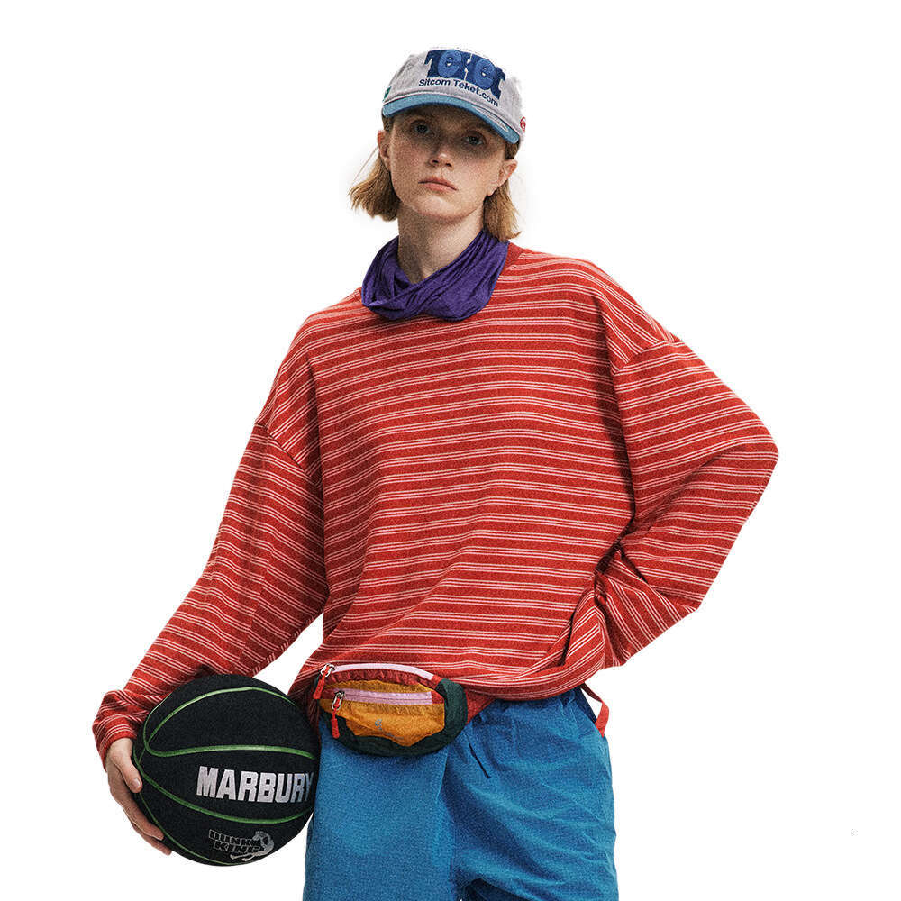 Striped Long Sleeve T-Shirt Unisex Loose Casual Crew Neck Tee Base Shirt Inner Wear Top Ins Street Fashion