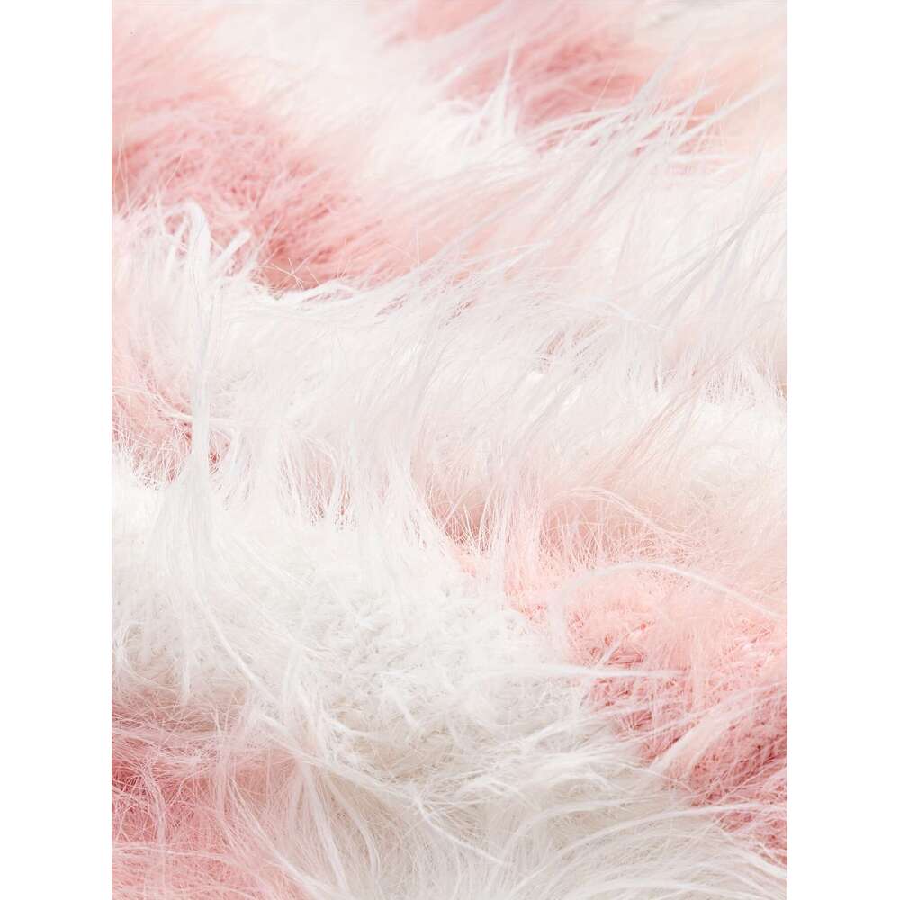 Women's Elegant Pink White Striped Faux Fur V-Neck Cardigan - Cozy Short For Fall/Winter, Soft & Stylish Layering Piece, Winter Jacket