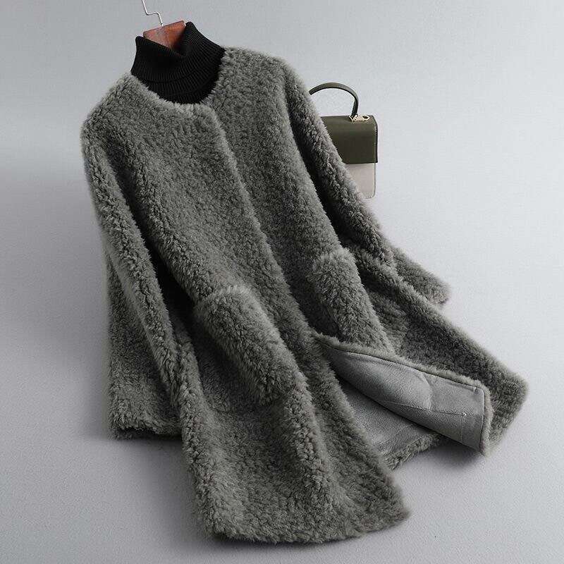 Grain Sheep Shear For Women, Mid-Length Lamb Wool Faux Fur One-Piece Winter Coat B5