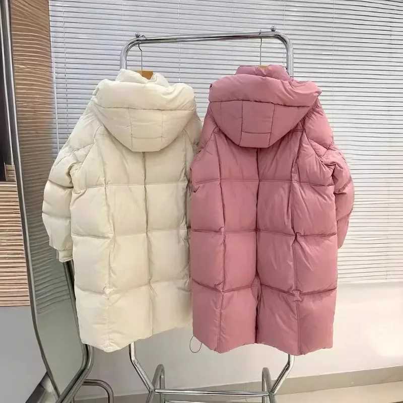 Autumn Winter New Down Jacket Womens Mid-length Hooded Thick Loose White Duck Down Warm CoatT251105