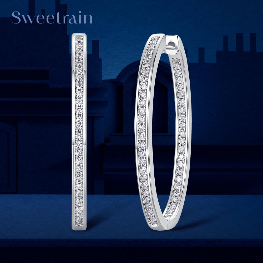 18k Plated All Hoop Earrings for Women Solid Silver 925 Lab Diamond Earring Wedding Party Jewelry Pendientes Mujer 251131