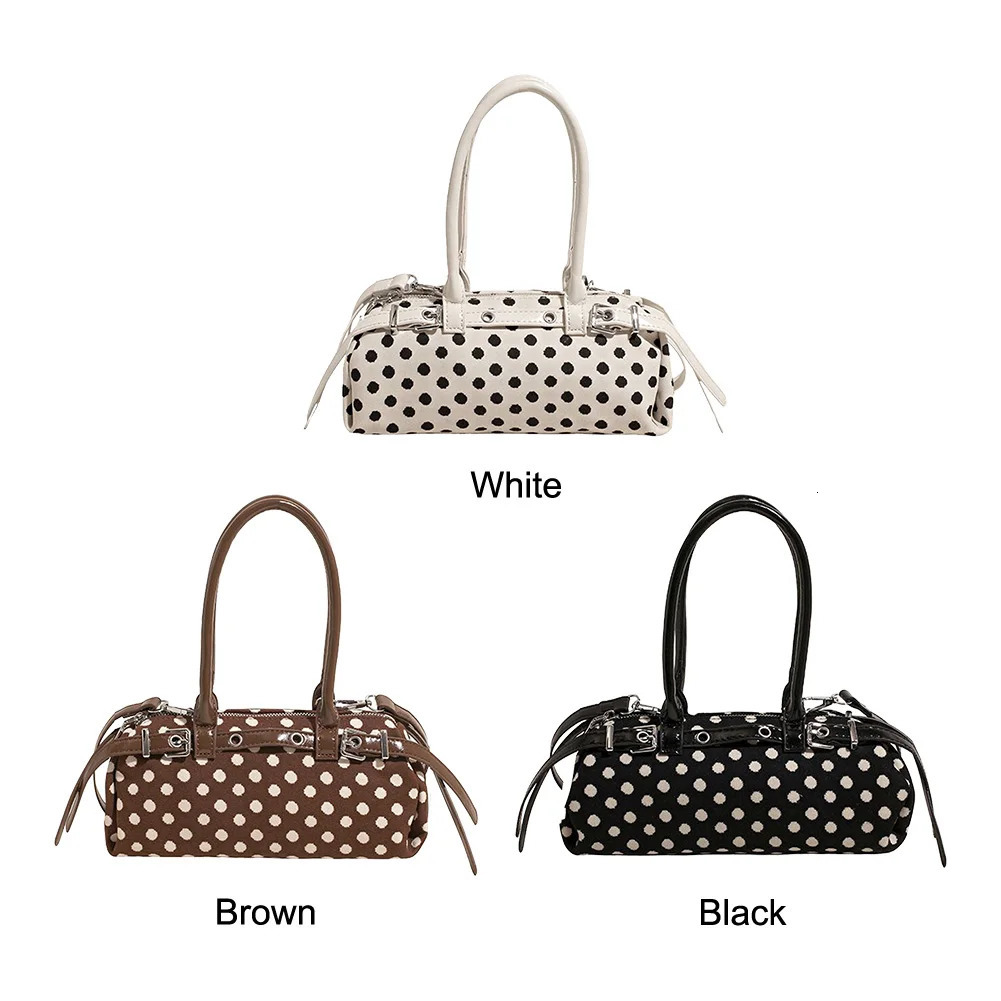Polka Dot Shoulder Bag with Adjustable Shoulder Strap Handbag Cylindrical Tote Bag for Women Girls Ladies Work Travel Commuting 251031