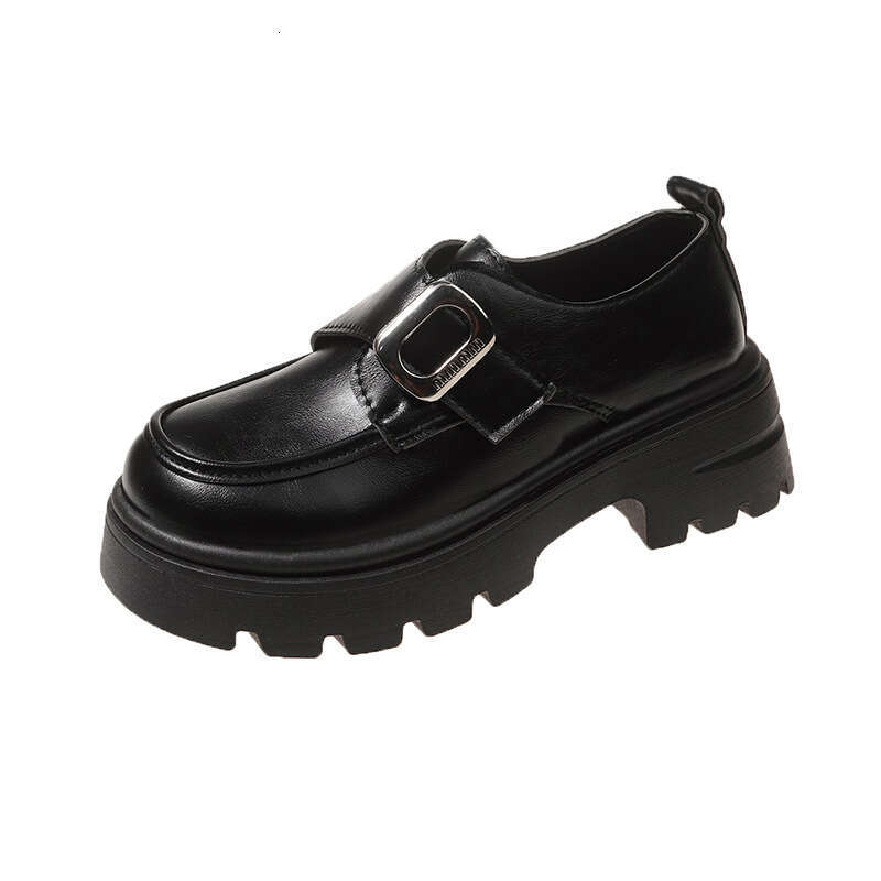 Small leather for women in early spring 2025, new British versatile, one foot thick sole height increasing loafers, black single shoes