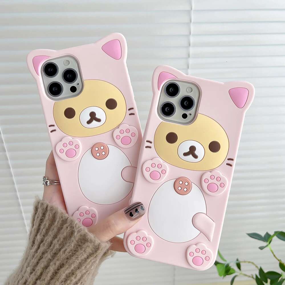 3D Cartoon Kawaii Rilakkuma Bear Soft Silicon Case For iPhone 16 15 14 13 12 Mini 11 Pro X XS Max XR 6 6S 7 8 Plus SE Back Cover