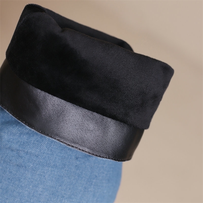 Women Denim Cowboy Boots High Heels Winter Warm Shoes Extra Big Size 45 47 48 Mid Calf Boots Stiletto 251104