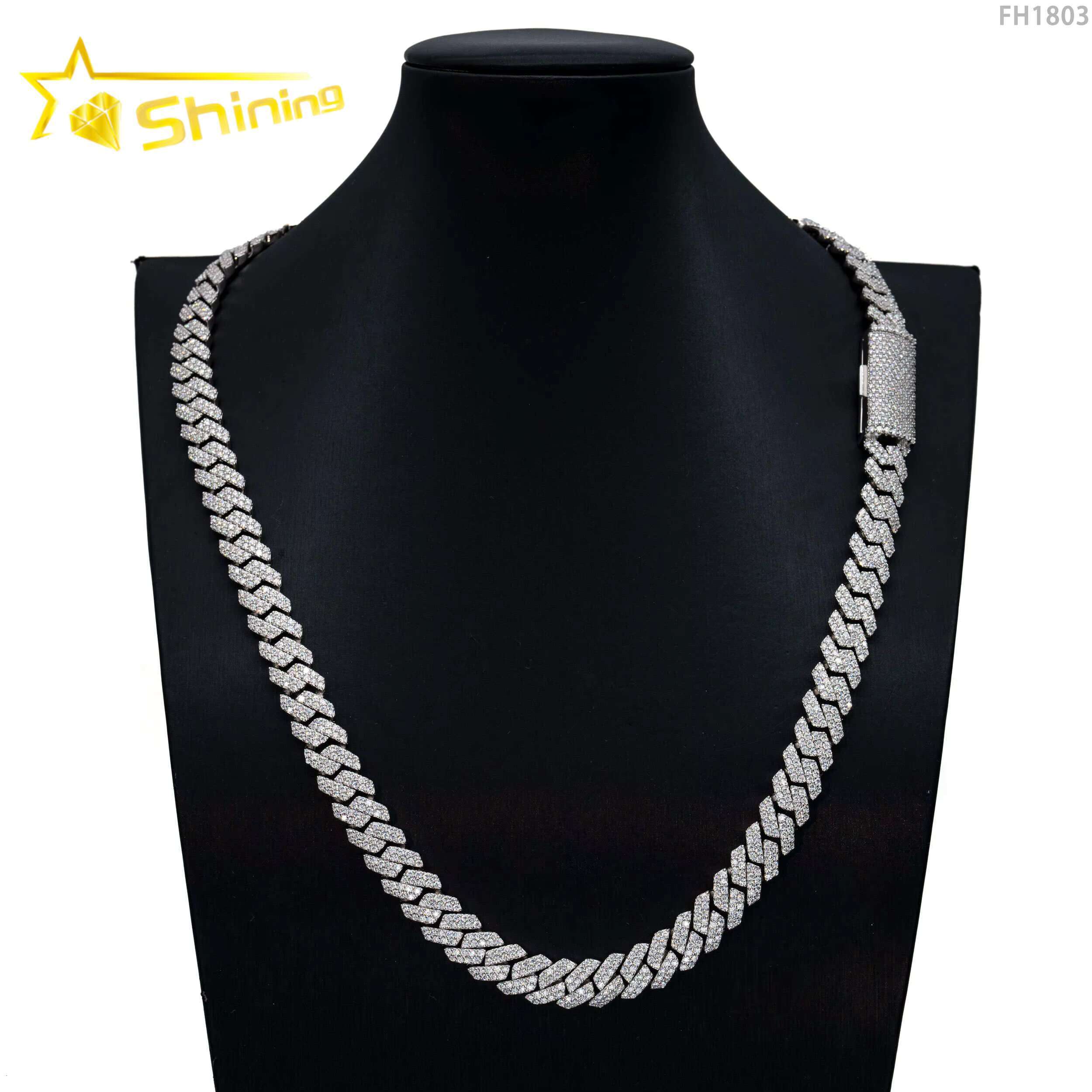 Wholesale Hip Hop Jewelry Cuban Link Chain Necklace 925 Sterling Silver 14k Gold Micro Pave Zirconia Diamond Cz Cuban Link Chain