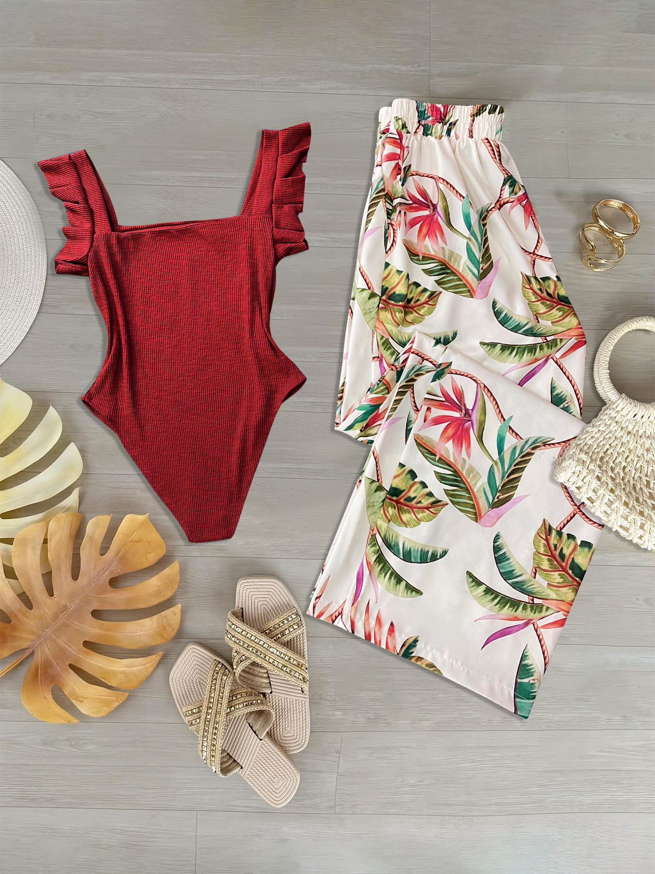 Chic Fashionable Two-Piece Suit Featuring Embellished Blouse and Comfort-Fit Skirt Perfect for Casual Wear---1773