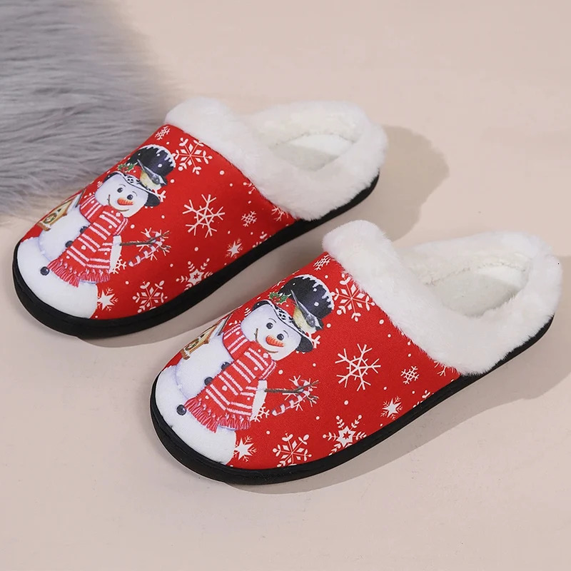 Christmas Cute Cartoon Cotton Slippers Women Mix Color Anti Slip Plush Slides Woman Indoor Comfort Warm Cotton Slippers Mujer 251031