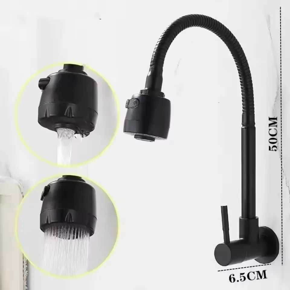 Black Baking Varnish 360 Kitchen Wall Mounted Faucet Single Cold Universal Vegetable Basin Faucet Bathro Balcony Faucet Y251104