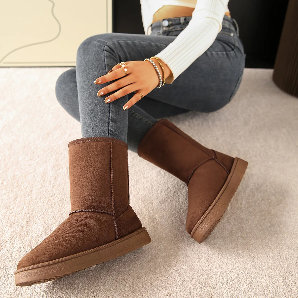 Mid Calf Snow Boots Women Waterproof Warm Platform Boots Large Size 44 Winter Slip On Flat Casual Woman Booties fashion 251105