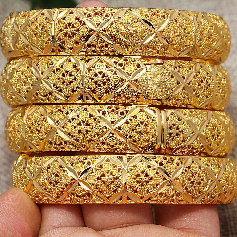 24K Flower Dubai Flower Gold Color Wedding Jewelry Bangles For Women Girl Gold Color Ethiopian Kids Bangles Bracelet Jewelry 251031