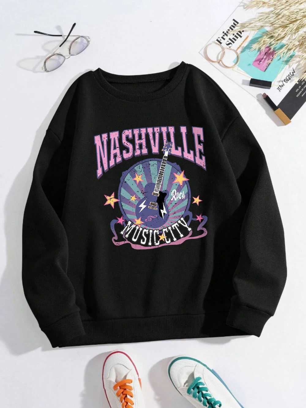 Street Woman Pullover Nashville Music Cith Poster Printing Hoodie Crewneck Loose Fleece Soft Sweatshirt Autumn Female ClothesT251105