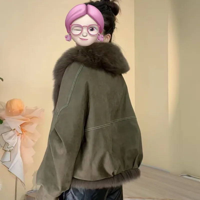 Style Large Fur Collar Motorcycle Short Furlike Fur Coat Womens selling Parker Down Jacket Outerwear Autumn Winter 251028CJ