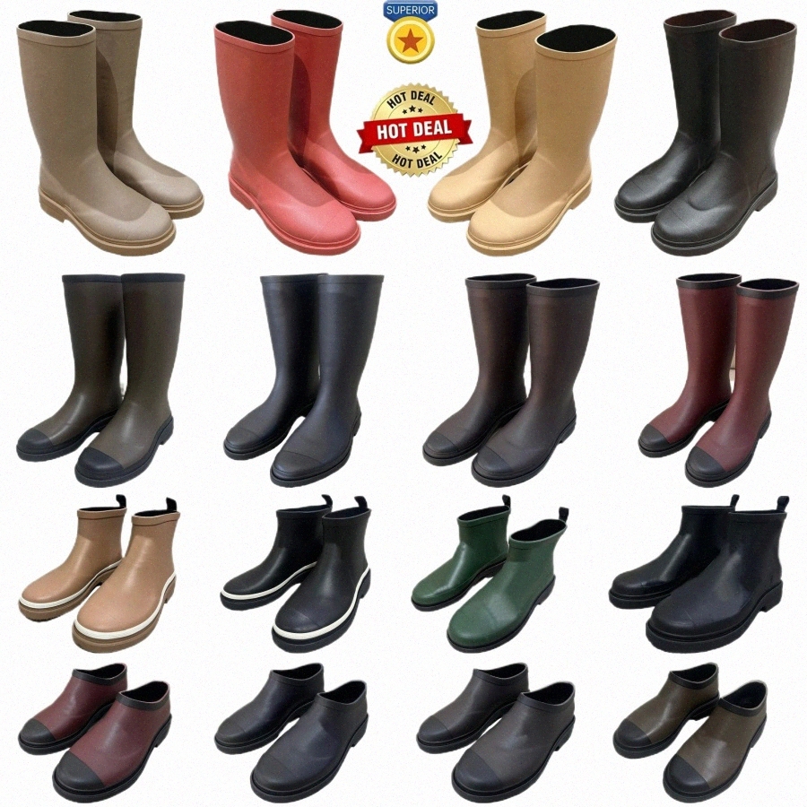 designer brand square toe Women Rain boots Thick Heel Thicks Sole Ankle over the knee Women's Rubber Boot good are quality Rainboots grY0K9#