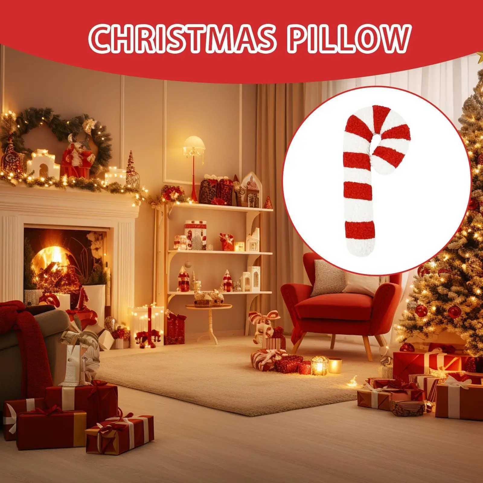Candy Cane Pillow Christmas Holiday Plush Soft Decorative Cushion for Sofa Bed Chair Bedroom Office Winter Home Decor Xmas Gifts Y251105