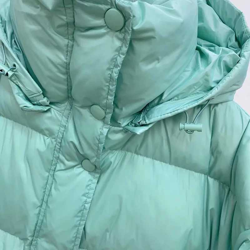 Schinteon Women White Duck Down Jacket with Removable Hood Warm Autumn Winter Outwear Simple Solid Color Casual Over Size CoatT251105