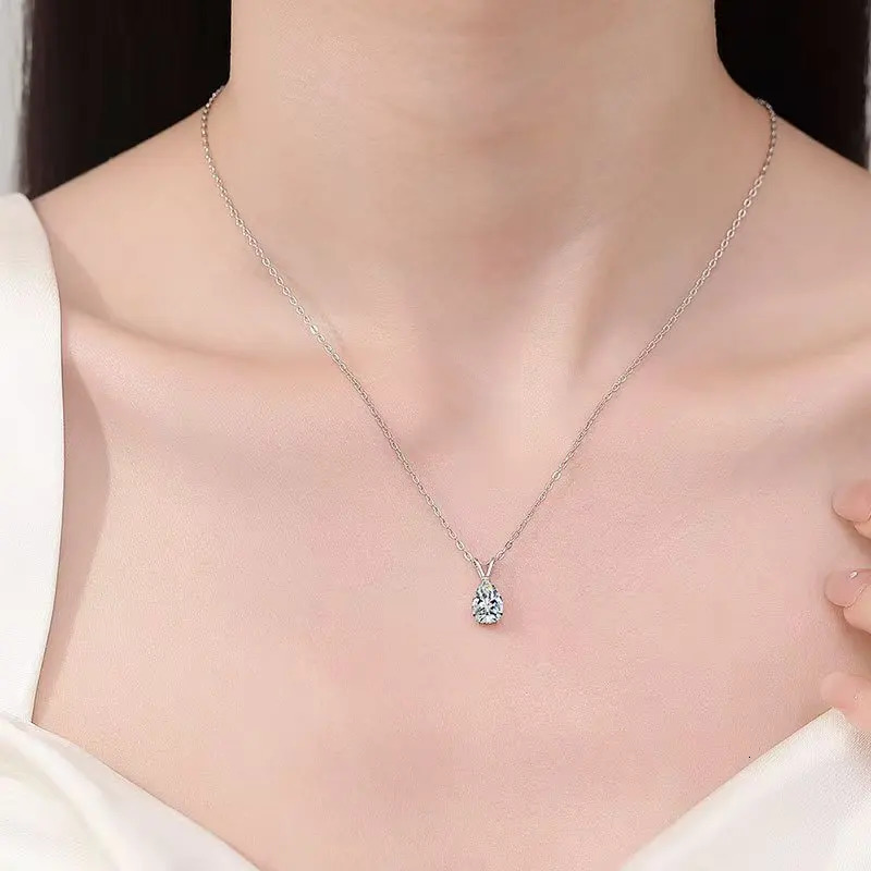 TEN S S925 sterling silver Womens necklace 15CT 6 9mm Diamond pendant Collarbone chain jewelry 251104