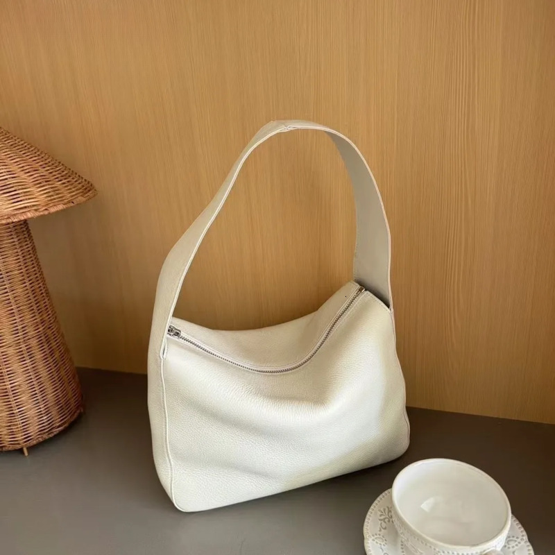 New Simple Soft Top Layer Calf Texture Single Women's Armpit Shoulder Bag Real Cow Leather Handbag Beige