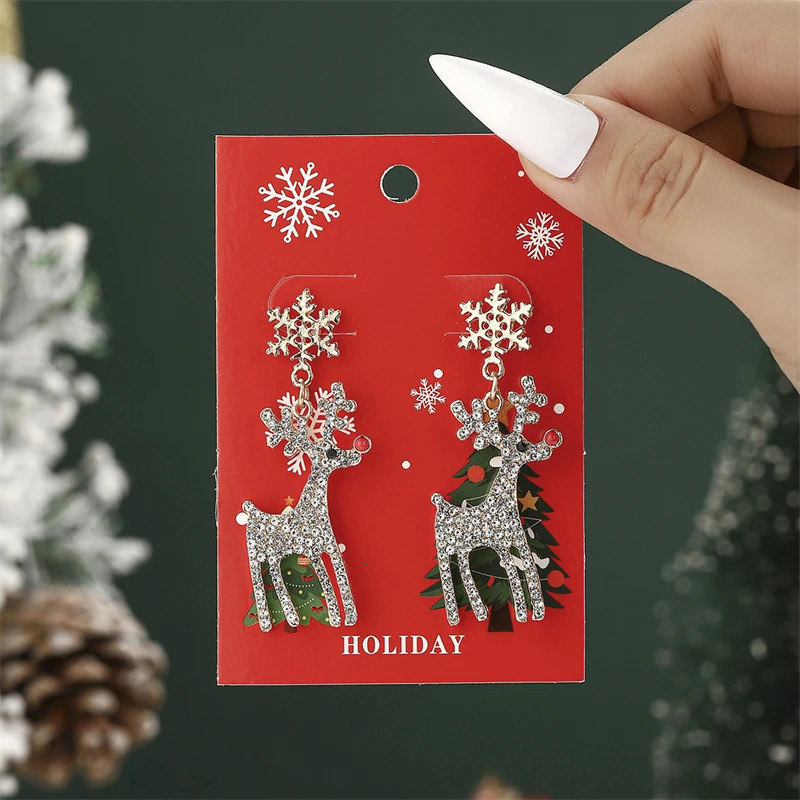 Exquisite Elk Earrings for Women Girls Shiny Crystal zircon Snowflake Deer Dangle Earring Christmas Year Jewelry 251104