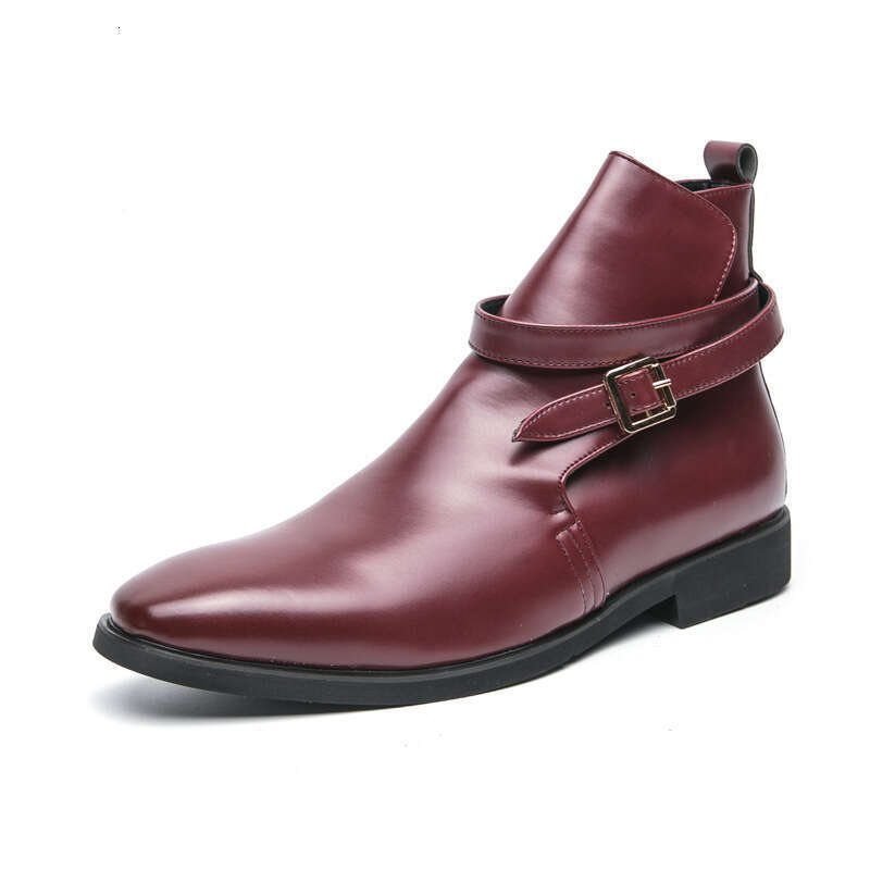 Large high top leather 2024 autumn/winter new Chelsea Martin boots men's belt buckle