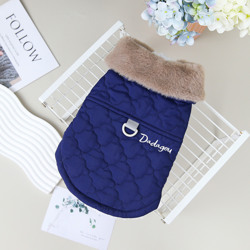 Warm Fleece Lined Dog Coat with Fur Collar & Ear Design, Quilted Pet Jacket for Small Medium Dogs, Adjustable D-Ring for Leash, Fashionable Cold-Weath
