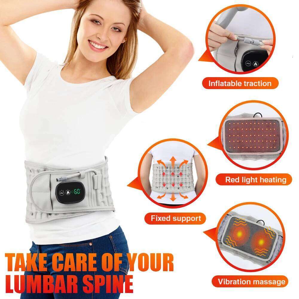 Decompression Belt With Rechargeable Battery Iatable Lumbar Traction Device Heating Waist Massage Back Pain Relief