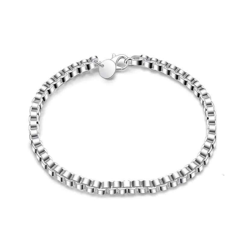 New Charm 925 Sterling Silver 8 Inches 4MM Box Chain Bracelet For Women Men Fashion Jewelry Gifts Party AccessoriesXJ251105