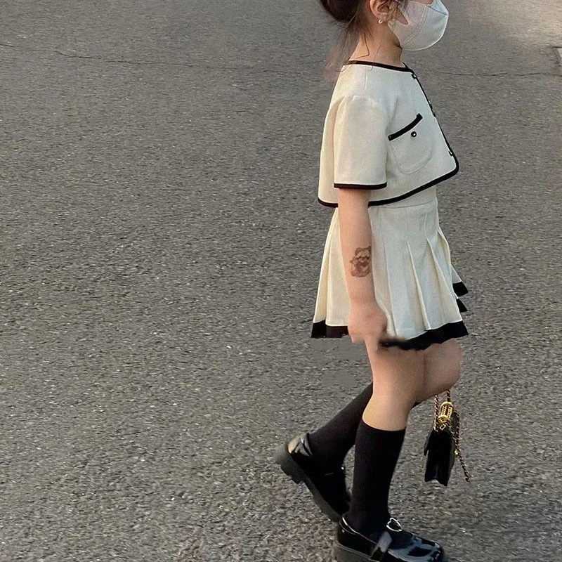 Girls Dress Kids Clothes Girls Sets Korean Summer Girls Style Short Sleeve TopPleated Skirt 2pcs 3-7Y Kids Suit Y251105