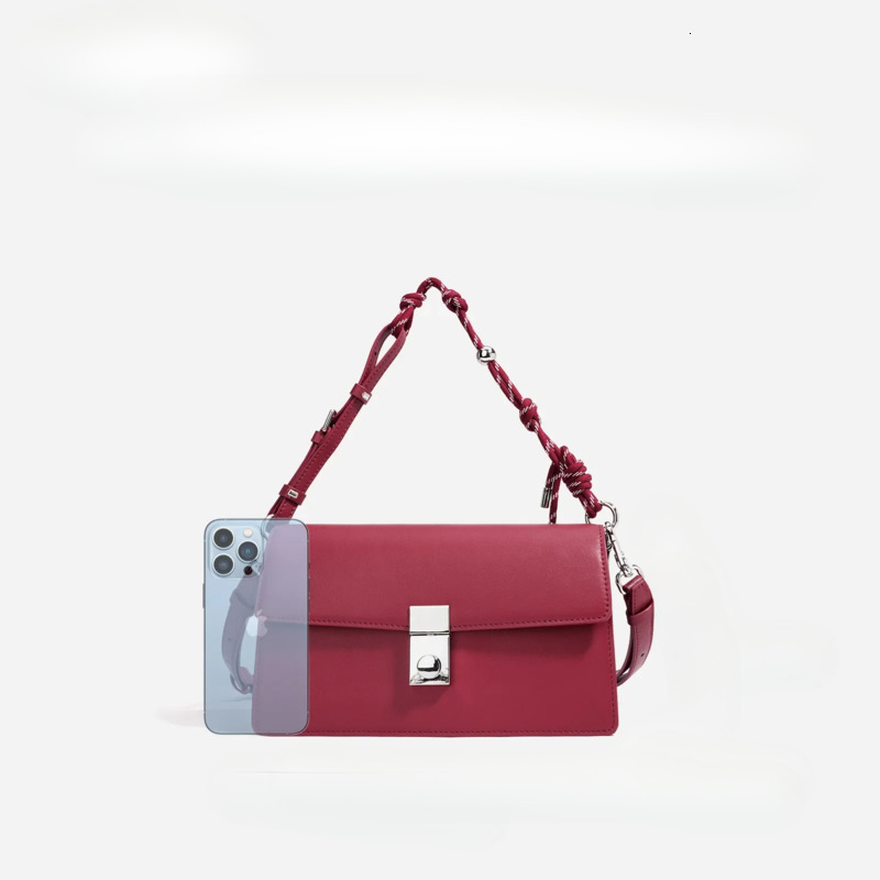 Holiday Gift Series / Red Color Leisure Trunk Hard Split Cow Leather Women Messenger Daily-Use Phone Shoulder Bag