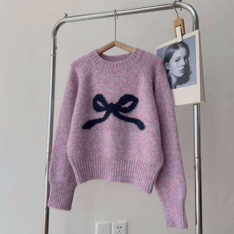 Gray Bow Round Neck Pullover Inner Wear Sweater Women Autumn And Winter 2025 New Small Soft Glutinous Base Knit Women Sweater Designer Sweater Women