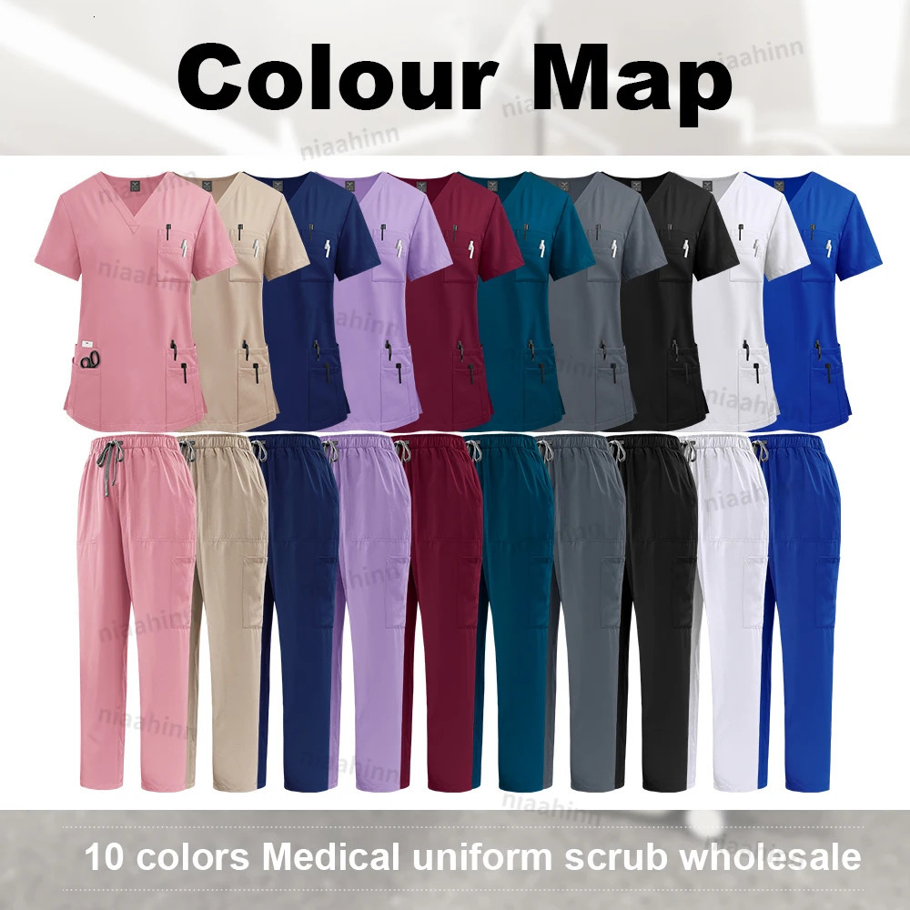 High Quality Clothing for Women Uniform Nurse Lab Coat Unisex Wholesale Tops and Pants Suits Nursing Scrubs Uniforms Set 251104