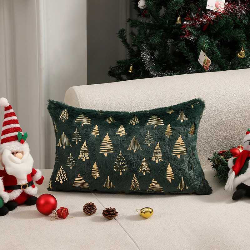 CANIRICA Cushion Cover Plush 45x45cm Green Christmas Supplies Pillow Cover for Living Room Sofa Home Decoration Party Pillowcase Y251105