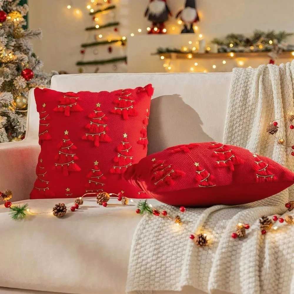 New Christmas Day Pillowcase Xmas Tree with Light Reindeer Throw Pillow Cover Short Plush Pillow Case Sofa Decoration Y251105