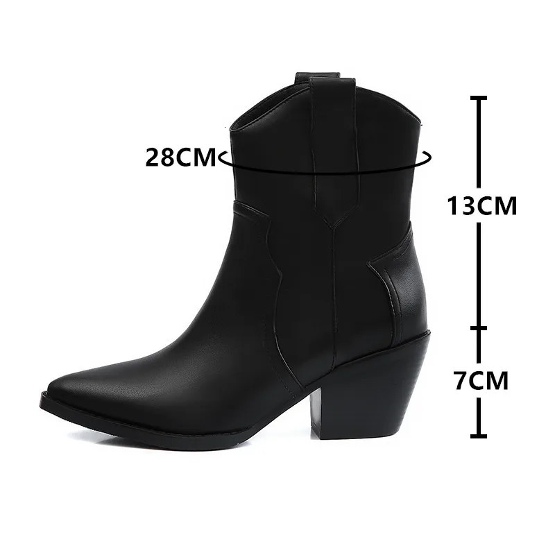 2025 Pointed Toe Western Cowgirl Chelsea Ankle Boots Shoes Women Cossacks Cowboy Boats Wedges Femal Botas Mujer 3345Black White 251103