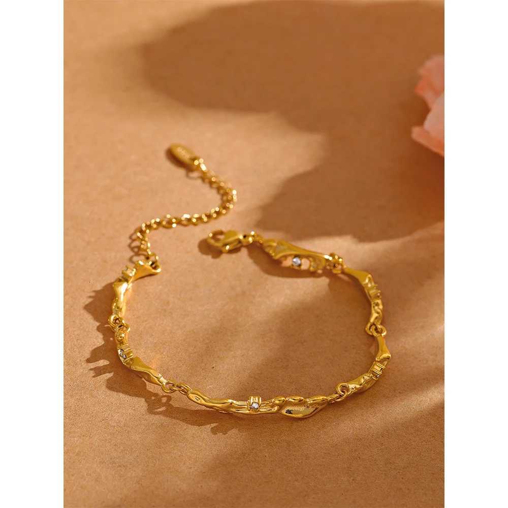 Yhpup New Design Metal Rock Texture Stainless Steel Gold Color Plated Statement Chain Bangle Bracelet Vintage Fashion JewelryXJ251105