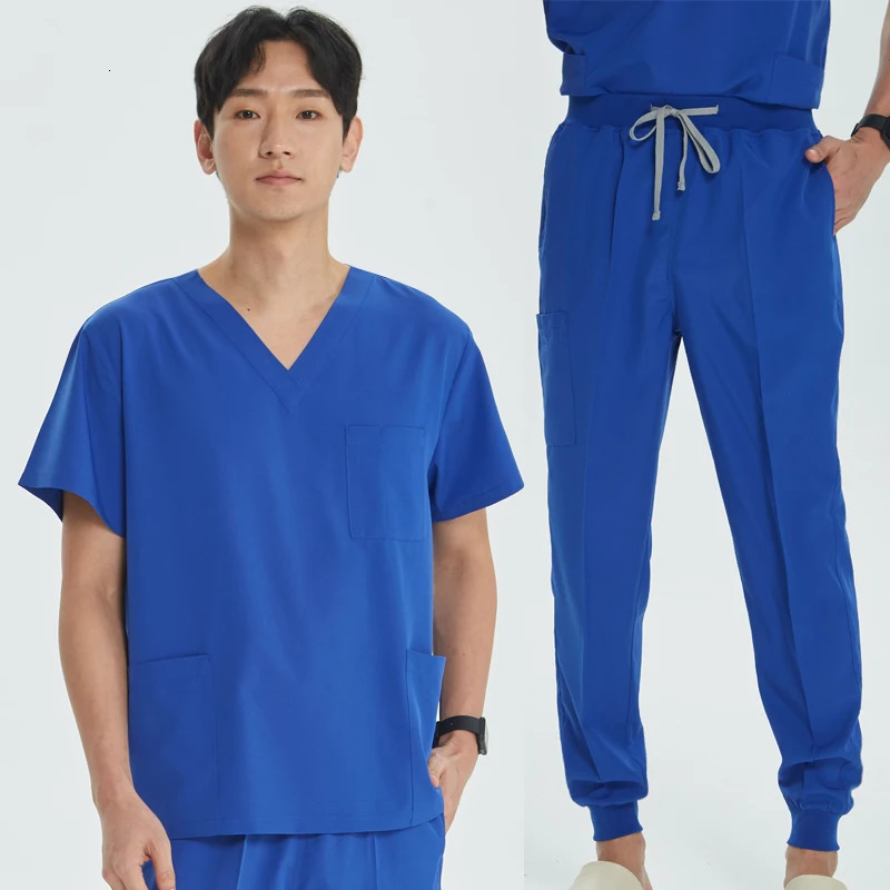 Unisex Uniforms V-neck Top Jogger Pants Scrub Set Stretch Workwear Dentist Vet Nursing Suit Doctor Outfit S21 251104