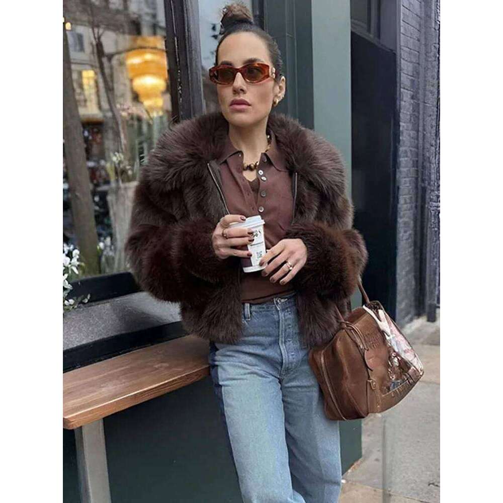 ZADORIN Winter Faux Fur Coats Woman Short Fluffy Jacket Trend Turn Down Collar Full Sleeve Zipper Warm Womens Coat Y2k Clothes