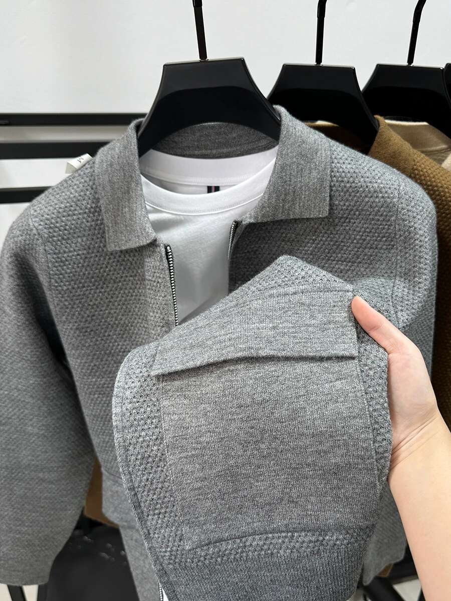 Autumn Winter Cardigan Men Lapel Zipper Sweaters Knitted Solid Color Sweater Coats Casual Jackets Knitwear D478